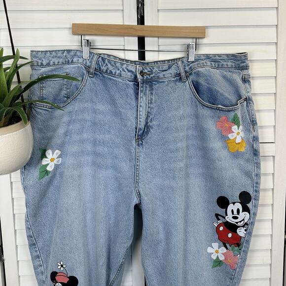 Disney X‎ Hot Topic Mickey Minnie Mouse Floral Mom Jeans Light Wash Plus Size 28 - Picture 3 of 12